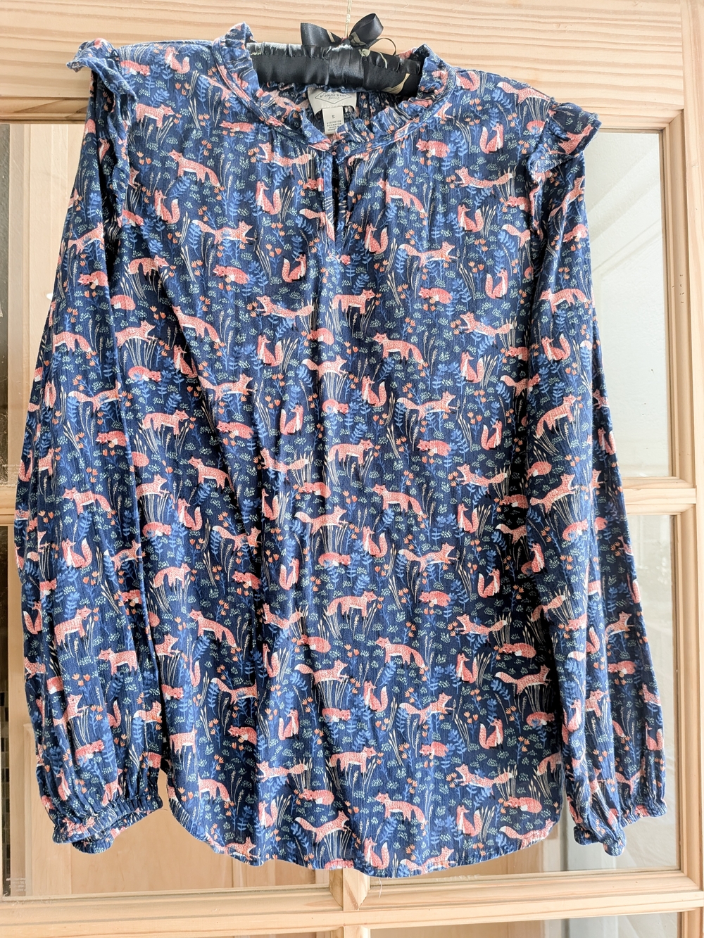 Women’s Navy Fox Print Long Sleeve Blouse